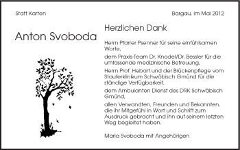 Traueranzeige von Anton Svoboda von Gmünder Tagespost