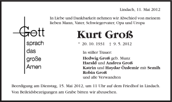 Traueranzeige von Kurt Groß von Gmünder Tagespost