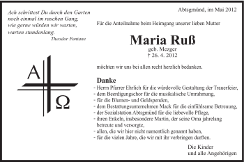 Traueranzeige von Maria Ruß von Schwäbische Post