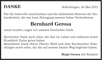 Traueranzeige von Bernhard Gerosa von Gmünder Tagespost