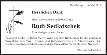 Traueranzeige von Rudi Sedlatschek von 020