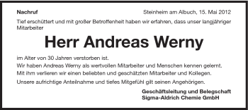 Traueranzeige von Andreas Werny von Schwäbische Post