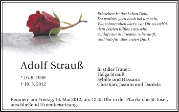 Traueranzeige von Adolf Strauß von Gmünder Tagespost