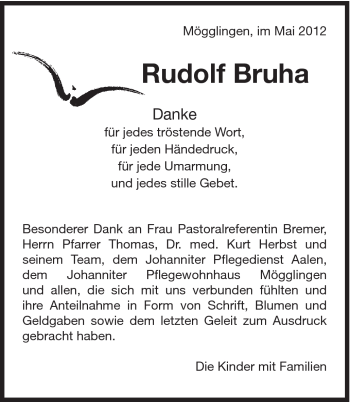 Traueranzeige von Rudolf Bruha von Gmünder Tagespost