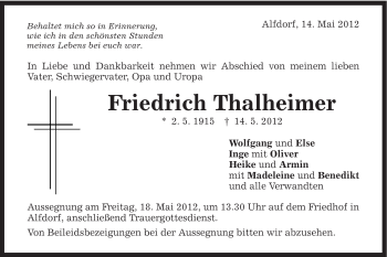 Traueranzeige von Friedrich Thalheimer von Gmünder Tagespost