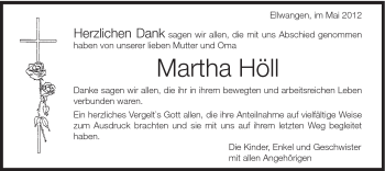 Traueranzeige von Martha Höll von Schwäbische Post