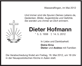Traueranzeige von Dieter Hofmann von Schwäbische Post