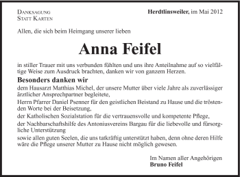 Traueranzeige von Anna Feifel von Gmünder Tagespost