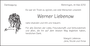 Traueranzeige von Werner Liebenow von Gmünder Tagespost