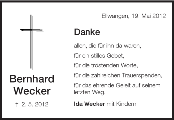 Traueranzeige von Bernhard Wecker von Schwäbische Post