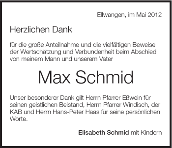 Traueranzeige von Max Schmid von Schwäbische Post