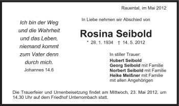 Traueranzeige von Rosina Seibold von Schwäbische Post