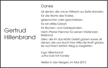 Traueranzeige von Gertrud Hillenbrand von Gmünder Tagespost