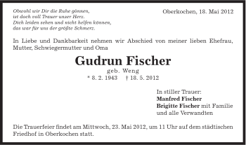 Traueranzeige von Gudrun Fischer von Schwäbische Post