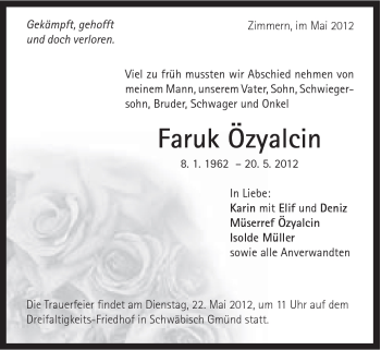 Traueranzeige von Faruk Özyalcin von Gmünder Tagespost