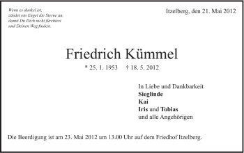 Traueranzeige von Friedrich Kümmel von Schwäbische Post