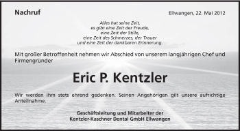 Traueranzeige von Eric Kenzler von Schwäbische Post