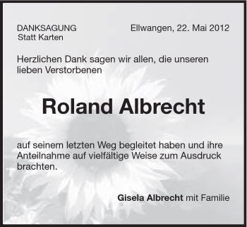 Traueranzeige von Roland Albrecht von Schwäbische Post