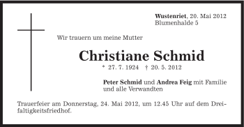Traueranzeige von Christiane Schmid von Gmünder Tagespost