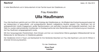 Traueranzeige von Ulla Haußmann von 020