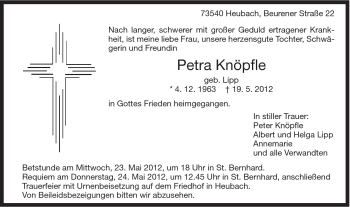 Traueranzeige von Petra Knöpfle von Gmünder Tagespost