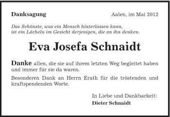 Traueranzeige von Eva Schnaidt von Schwäbische Post