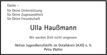 Traueranzeige von Ulla Haußmann von Schwäbische Post