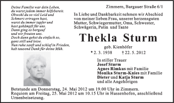 Traueranzeige von Thekla Sturm von Gmünder Tagespost