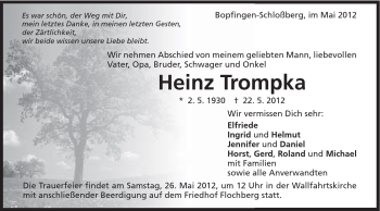 Traueranzeige von Heinz Trompka von Schwäbische Post