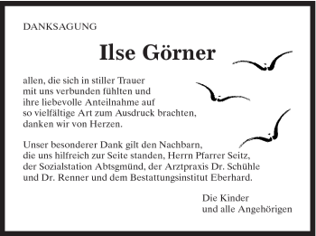 Traueranzeige von Ilse Görner von Schwäbische Post