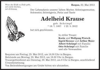 Traueranzeige von Adelheid Krause von Gmünder Tagespost