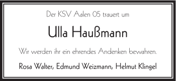 Traueranzeige von Ulla Haußmann von Schwäbische Post