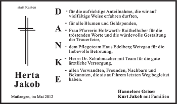 Traueranzeige von Herta Jakob von Gmünder Tagespost