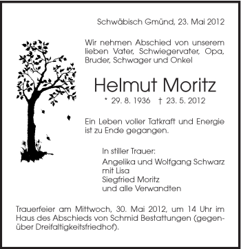 Traueranzeige von Helmut Moritz von Gmünder Tagespost