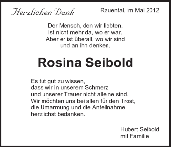 Traueranzeige von Rosina Seibold von Schwäbische Post