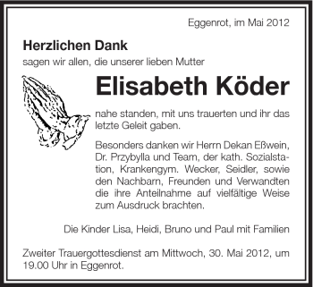 Traueranzeige von Elisabeth Köder von Schwäbische Post