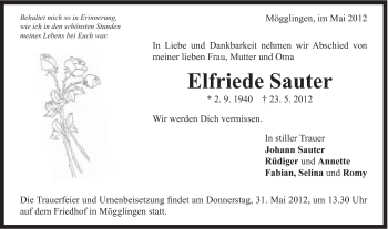 Traueranzeige von Elfriede Sauter von Gmünder Tagespost
