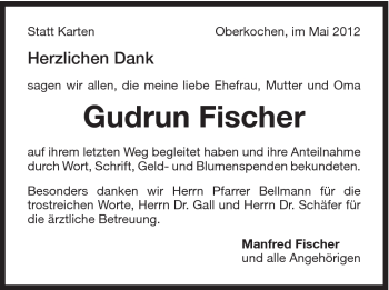 Traueranzeige von Gudrun Fischer von Schwäbische Post