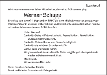 Traueranzeige von Werner Schupp von Gmünder Tagespost