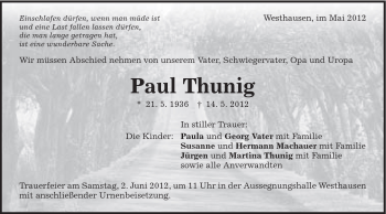 Traueranzeige von Thunig Paul von Schwäbische Post
