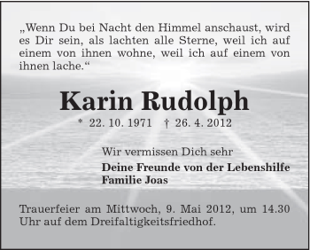 Traueranzeige von Karin Rudolph von Gmünder Tagespost