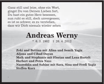 Traueranzeige von Andreas Werny von Schwäbische Post
