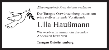 Traueranzeige von Ulla Haußmann von 020