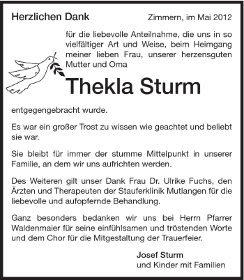 Traueranzeige von Thekla Sturm von Gmünder Tagespost