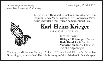 Traueranzeige von Karl-Heinz Krieger von Gmünder Tagespost