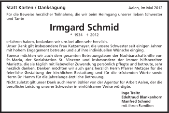 Traueranzeige von Irmgard Schmid von Schwäbische Post