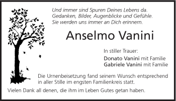 Traueranzeige von Anselmo Vanini von Schwäbische Post