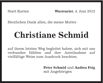 Traueranzeige von Christiane Schmid von Gmünder Tagespost