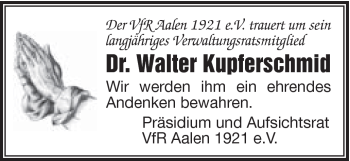 Traueranzeige von Walter Kupferschmid von Schwäbische Post