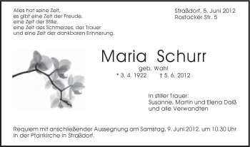 Traueranzeige von Maria Schurr von Gmünder Tagespost
